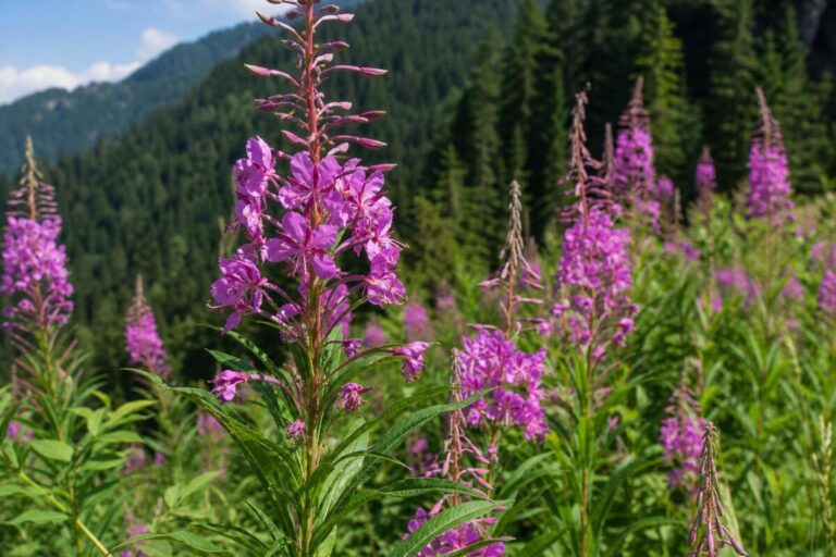 Ozkolistni vrbovec (Chamaenerion angustifolium) z rožnato-vijoličnimi cvetovi