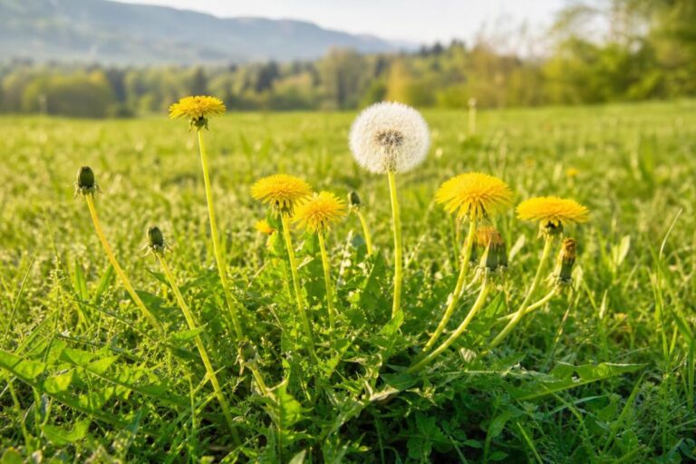 Navadni regrat (Taraxacum officinale) na svetlem travniku