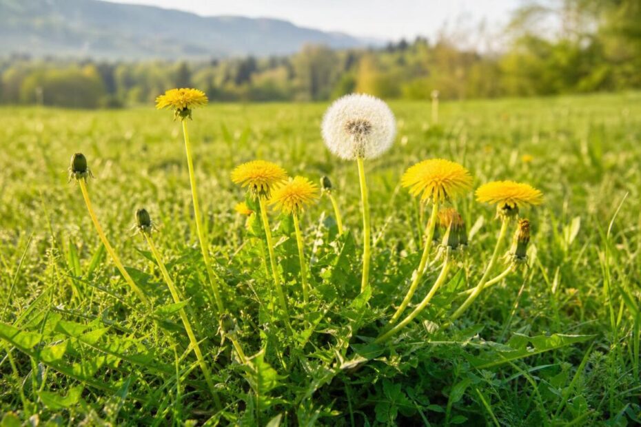 Navadni regrat (Taraxacum officinale) na svetlem travniku