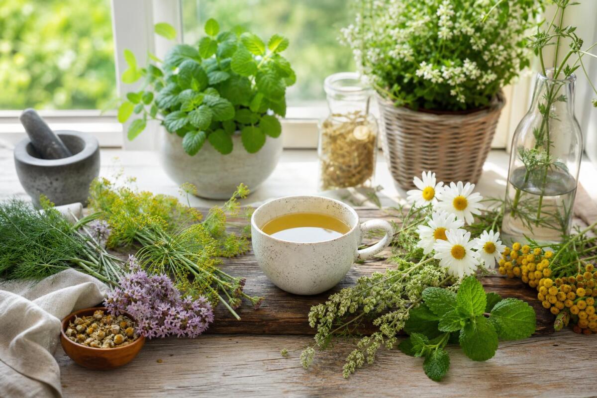 Zdravilne rastline in zeliščni poparek za tradicionalno uporabo pri blagih prebavnih krčih