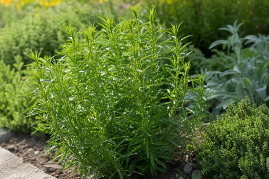 Pehtran z ozkimi aromatičnimi listi na vrtu